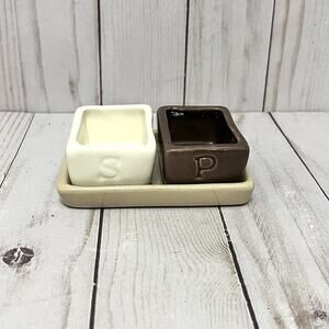 Pottery Barn Salt and Pepper Cellars Crocks with Tray Barbara Eigen